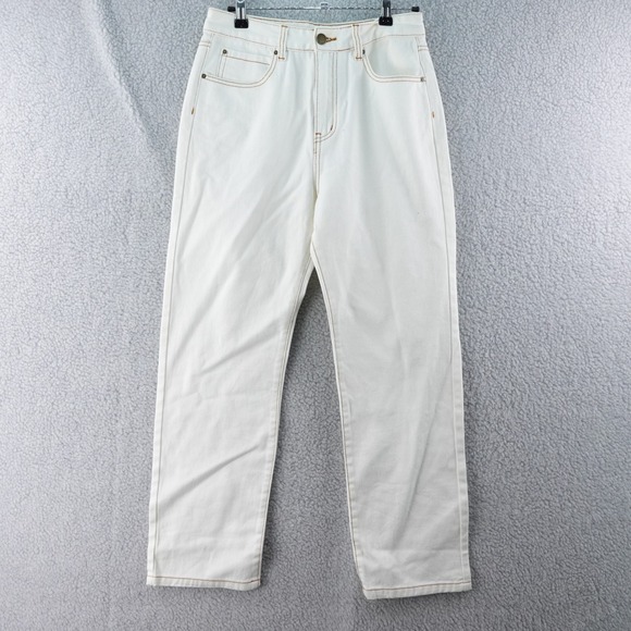 Billabong White Denim Contrast Stitch Jeans Womens 28 High Rise Crop Pants Y2K - Picture 2 of 7